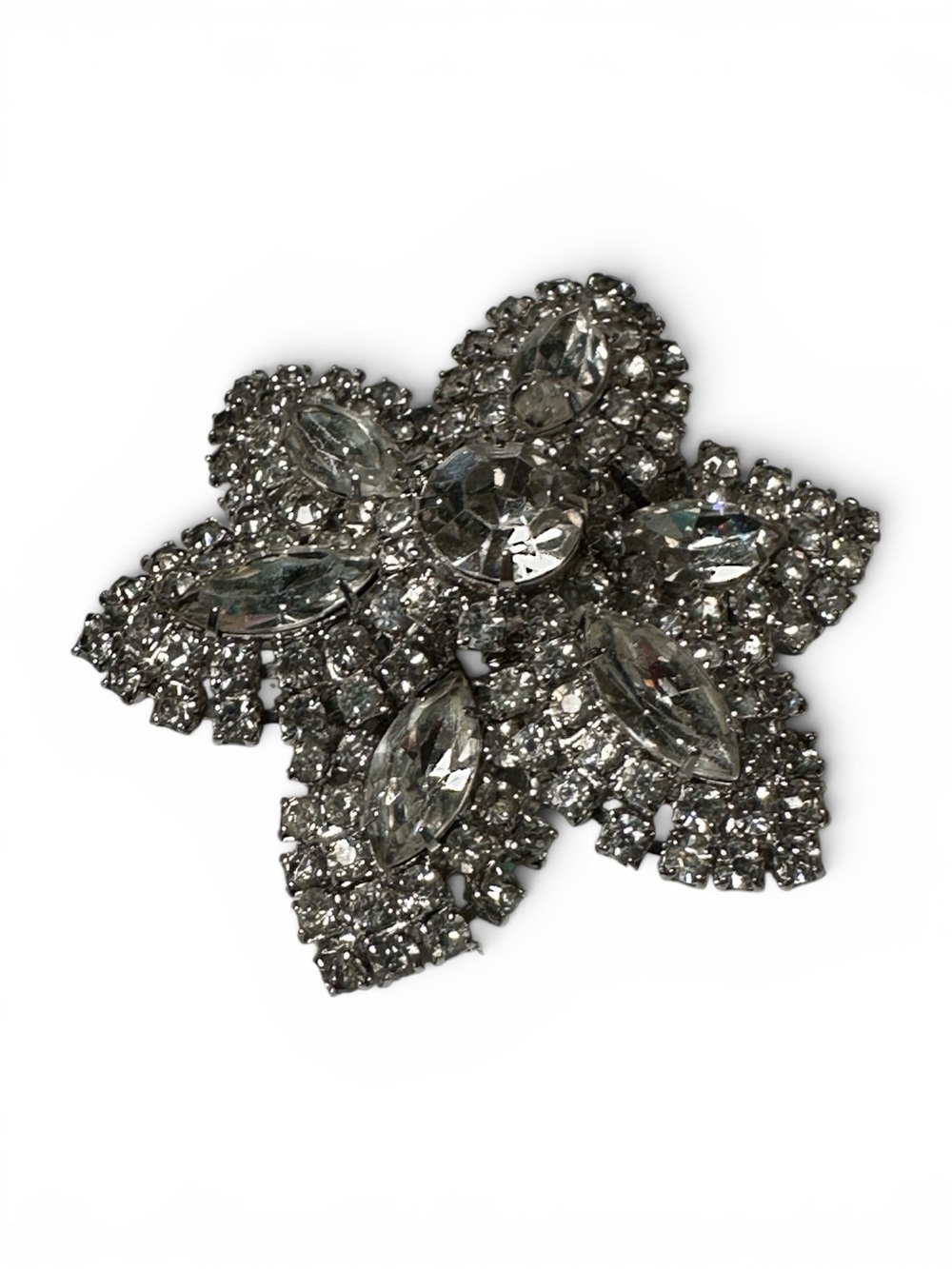 Juliana Vintage Rhinestone Starburst Flower Brooch Silver Tone Crystal brooch